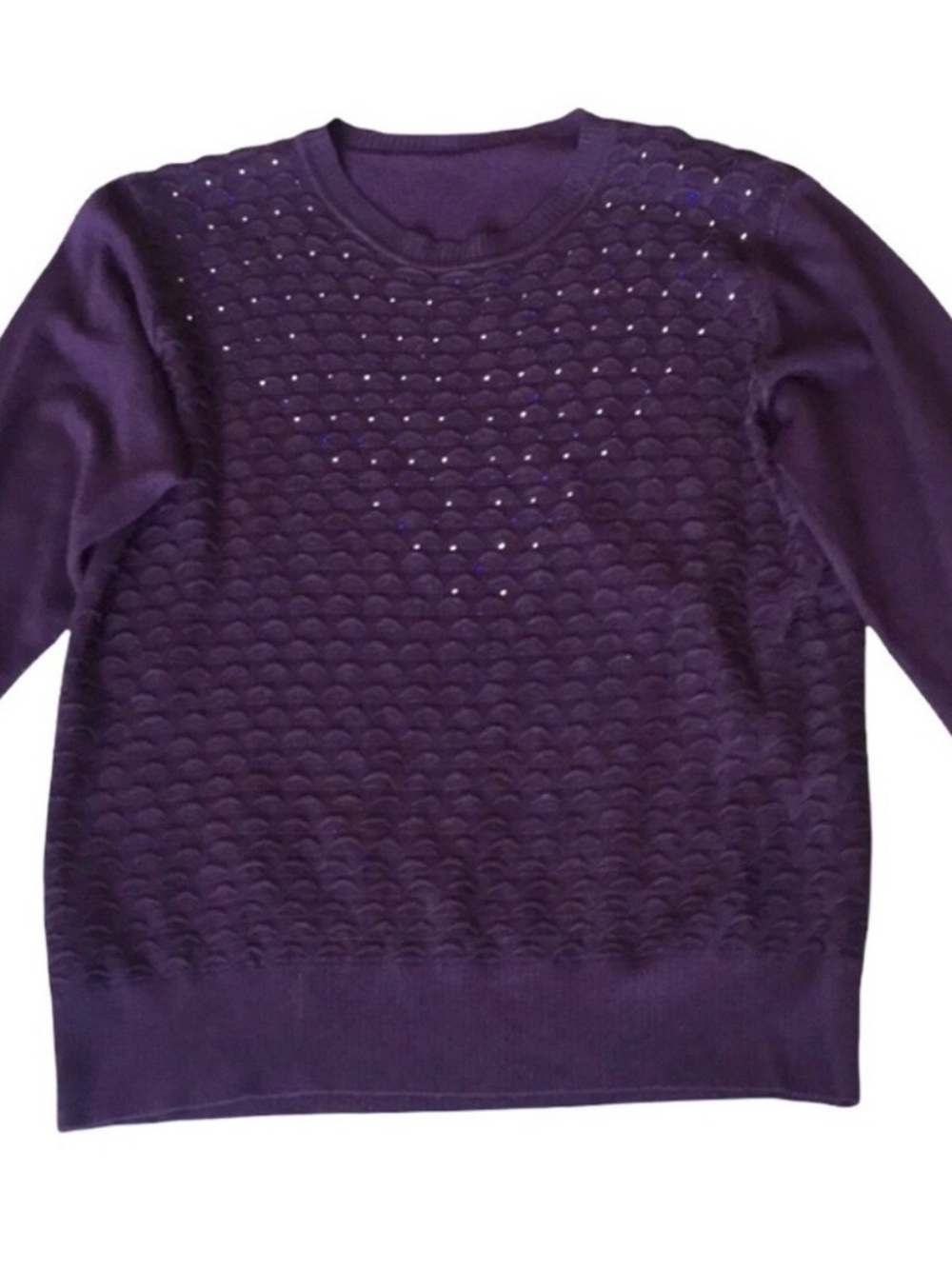 🔴 Elegantly Embellished Eggplant Knit Top- One Size - Picture 3 of 11